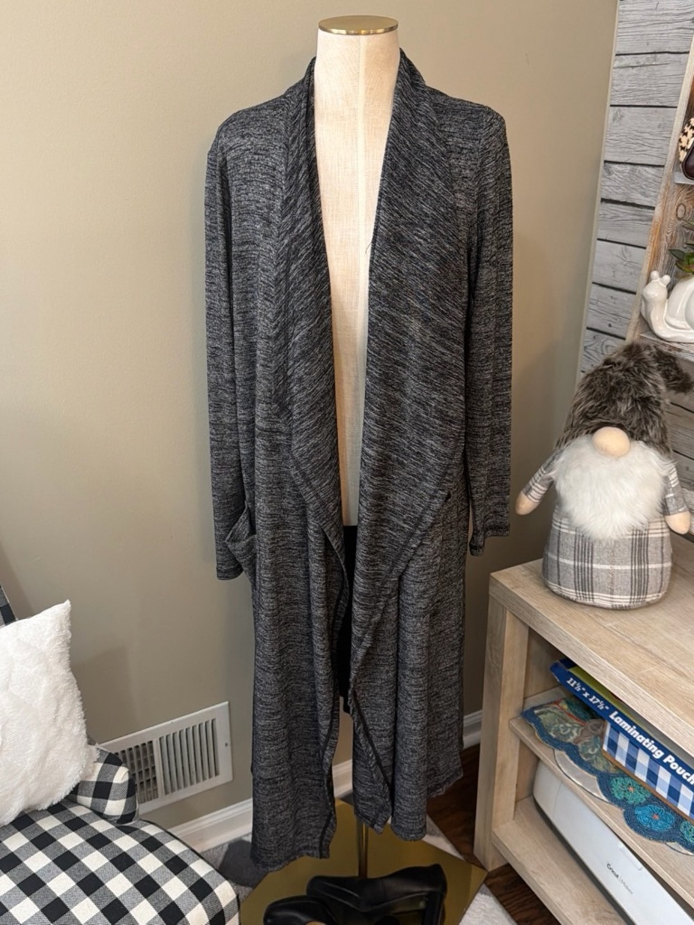 Jones New York Heathered Dark Gray Open-Front Cardigan